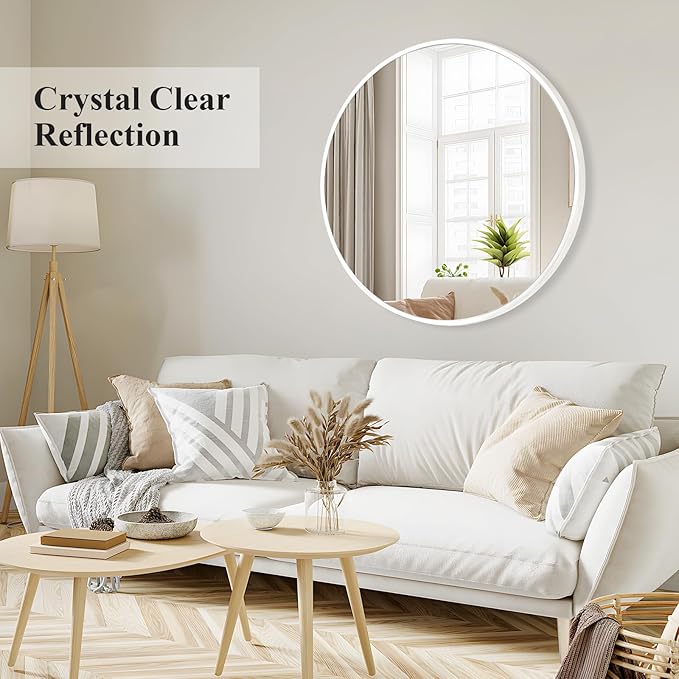 Fabuday White Round Mirror 30 Inch - Large Circle Mirror for Bathroom, Living Room, Hallway, Entryway, Matte Aluminum Frame Circular Mirrors for Wall Decor