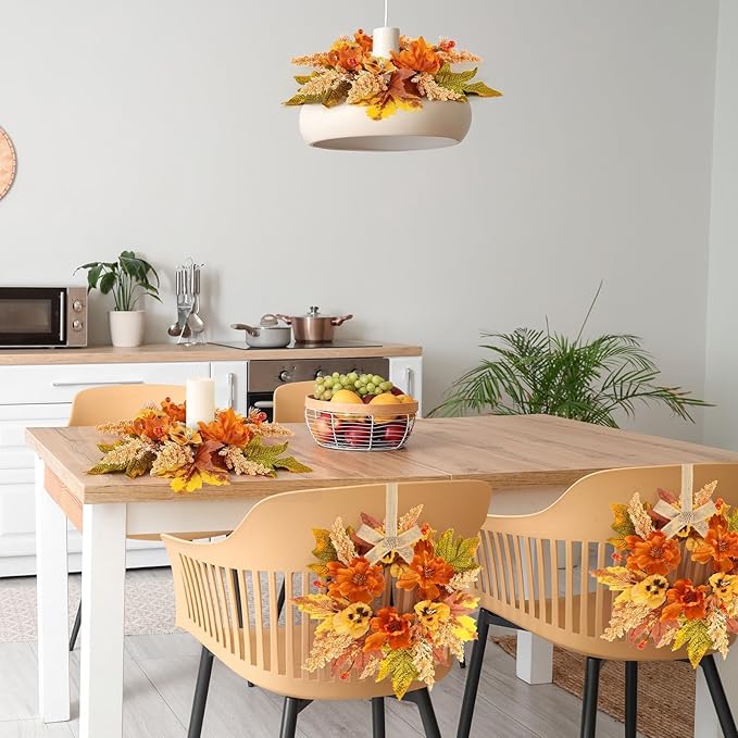 6 Pcs Fall Floral Swags Wreaths Mini Autumn Artificial Candle Rings Wreaths with Berries 3 inch Farmhouse Cabinets Hanging Wreath for Pillar Front Door Porch Wall Window Decoration