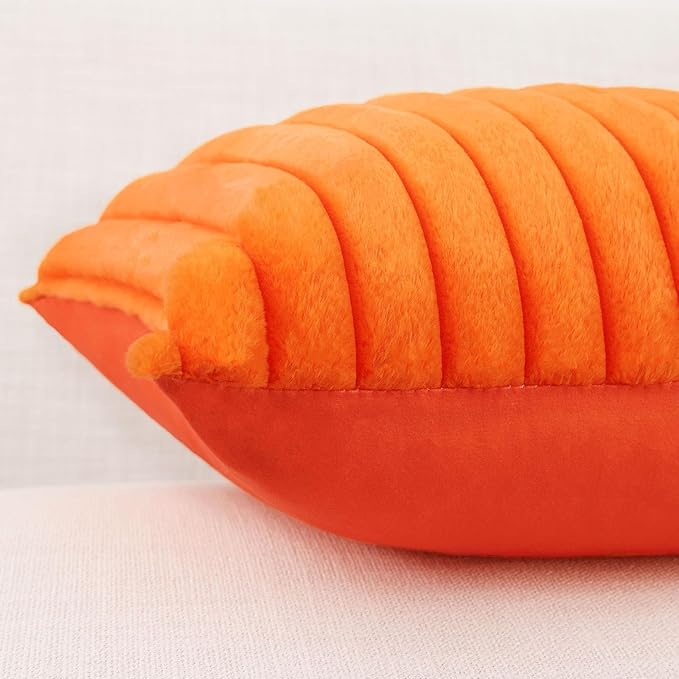 Pallene Faux Fur Plush Fall Throw Pillow Covers 24x24 Set of 2, Luxury Soft Fluffy Striped Decorative Pillow Covers for Sofa, Couch, Living Room, Burnt Orange