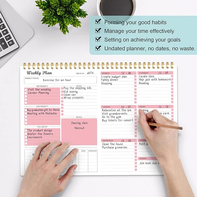 Weekly Planner Notepad Undated Weekly Goals Schedule Planner To Do List Notebook Planning Pad Calendars Organizers Habit Tracker Journal for Man & Women,52 Weeks (8.5x12")