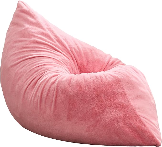 Hobestluk 3 in 1 Bean Bag Chair Giant Bean Bag Chairs for Adults with Chevron Plush Fur Cover Convertible Bean Bag Floor Cushion with Machine Washable Cover for Living Room (Plush Pink)