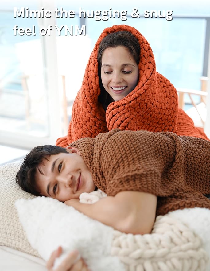 YnM Chunky Throw Blanket, Medium-Weight, Hand Knitted, Skin Friendly, Ventilated and Breathable, Machine Washable, Home Décor Piece for Couch, Sofa and Bed (Exotic Orange, 40x50 Inch)