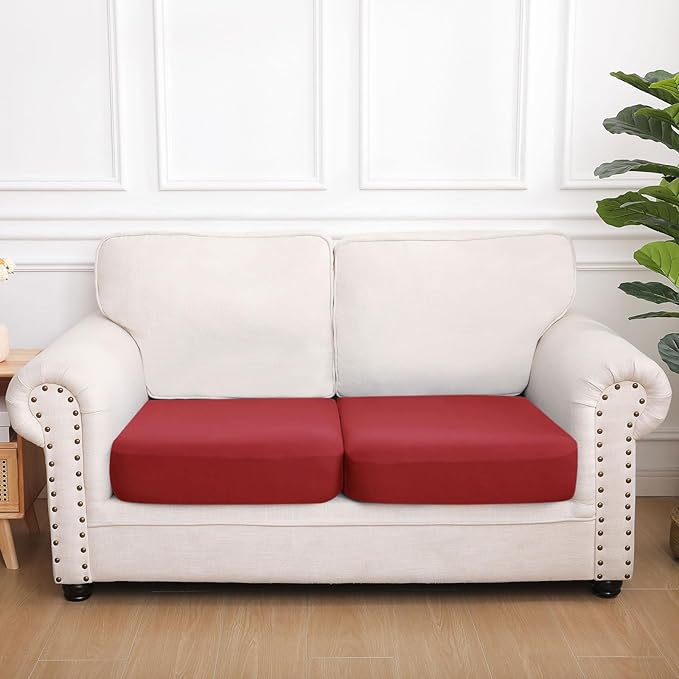 hyha Waterproof Couch Cushion Covers, Stretch Sofa Couch Seat Slipcover for Dog Washable, Non-Slip Waterproof Outdoor Cushion Covers for Patio Furniture Replacement (2 Pieces, Wine Red)