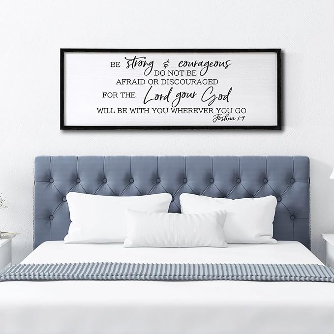 Be Strong And Courageous Sign Bible Verse Framed Wall Art, 32''×12'' Rustic Religious Christian Proverbs 3:5-6 Sign, Horizontal Holy Inspirational Catholic Scripture Decor