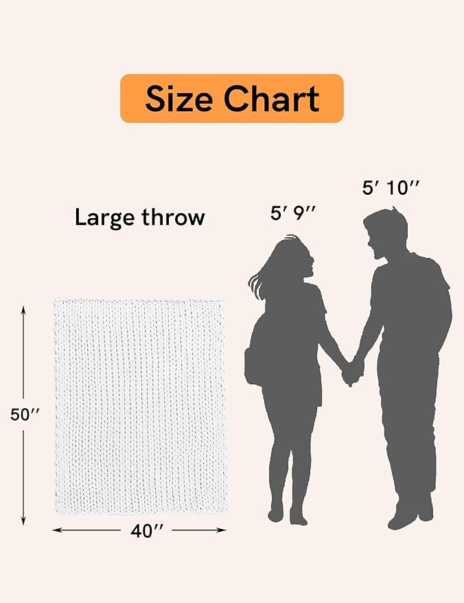 YnM Chunky Throw Blanket, Medium-Weight, Hand Knitted with Chenielle Yarn, Skin Friendly, Ventilated and Breathable, Machine Washable, Home Décor Piece for Couch, Sofa and Bed (White, 40x50 Inch)