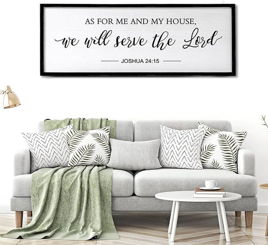 As for Me and My House We Will Serve the Lord Wall Decor - 40" x 15" Large Rustic Family Living Room Wood Framed Home Sign Joshua 24 15 Christian Bible Verse Plaque Hanging Wall Art(Black)