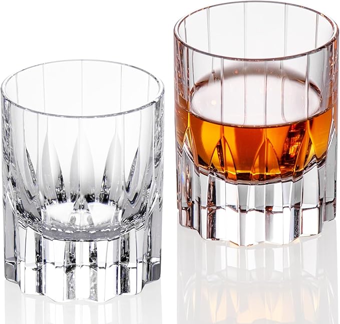 KAMMAK Crystal Whiskey Glasses Set of 2, Handcrafted 2.03oz Old Fashioned Glasses Stemless, Luxury Cocktail Glasses, Hand Blown Scotch Cup for Women, Men Barware Gift for Liquor, Bourbon