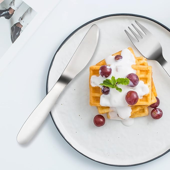 VANRA Premium 18/8 Stainless Steel Children Cutlery Set 6.6-inch Kids Dinner Knives Set 4 Pieces Silverware Flatware Utensil Set for Home School (4 Knives)