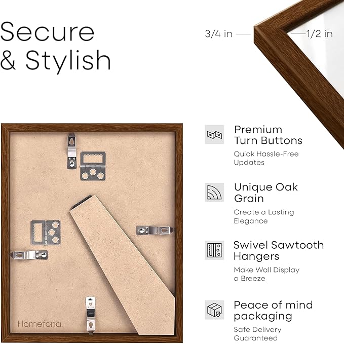 Homeforia Diploma Frame 8.5 x 11 Brown Wood, High End Dark Oak 8.5x11 Certificate Frames, 11x8.5 Document Frames for Wall or Tabletop, 8.5 by 11 Walnut Wooden Frame, Tempered Glass, Wall Kit, Set of 1