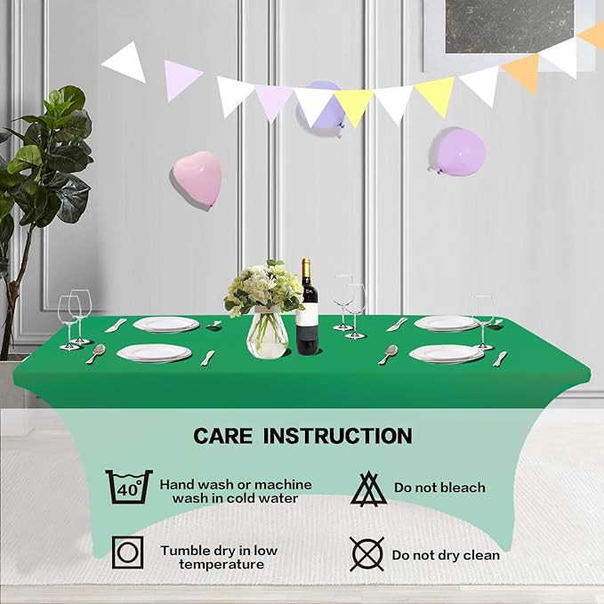 IVAPUPU 2 Pack 4FT Table Cloth for Rectangular Fitted Events Stretch Emerald Green Table Covers Washable Cover Spandex Tablecloth Protector for Party, Wedding, Cocktail, Banquet, Festival