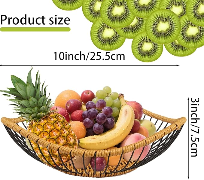 Vine Woven Iron Fruit Bowl, Metal Wire Fruit Basket, Vegetable Drain Basket, Storage Baskets for kitchen counter, countertop,Snacks, Candy, Bread,Cosmetics,Table decorative(10 x 2.95 Inches)
