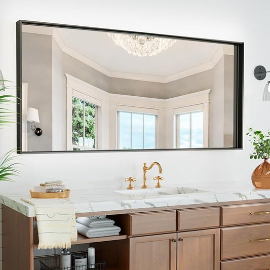 60x40 Inch Black Bathroom Mirrors for Over Sink, Large Wall Mirrors, Tempered Glass, Aluminum Metal Framed, Bathroom Vanity Mirrors, Living Room Bedroom Entryway Mirror (Horizontal/Vertical)