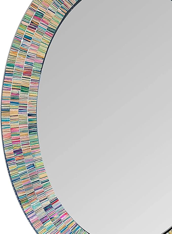 Bohemian Rainbow Wall Mirror -Glass Mosaic Decorative Wall Mirror, Multi Color Spectrum Wall Mountable, Oval Multi-Color Framed Mirror (32 in. x 24 in.)