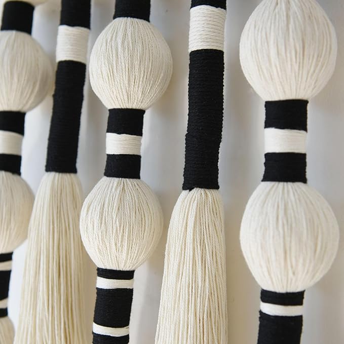 Macrame Wall Hanging Tassels Sphericity Cotton Textile Hanging Geometric Yarn Wall Art for Bedroom Living Room Decor 15.7" W x 39" L