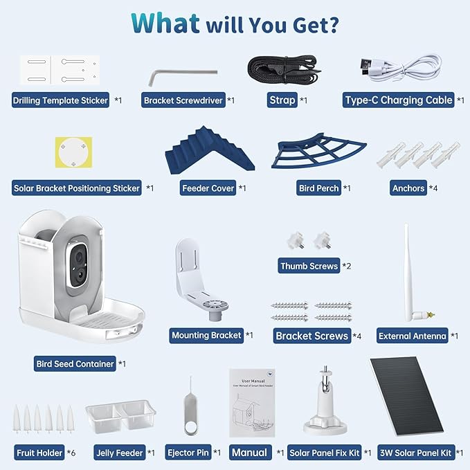Smart Bird Feeder with Camera Solar Powered & AI Bi rd Identification, 2.4Ghz WiFi Bird feeders for Outdoors, 2K Live Video, Nstant Arrival Alerts - Best Gifts for Bi rd Lovers（Indigo Blue）