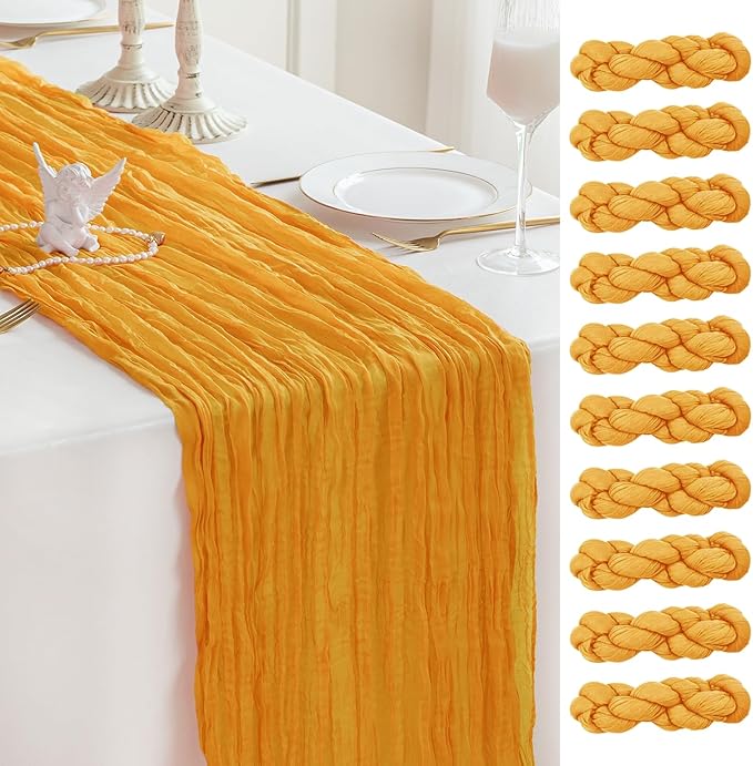Sioloc Yellow Cheesecloth Table Runner Fall Autumn Decor for Home 10ft Table Cloth for Wedding Birthday Party Halloween Thanksgiving Decorations