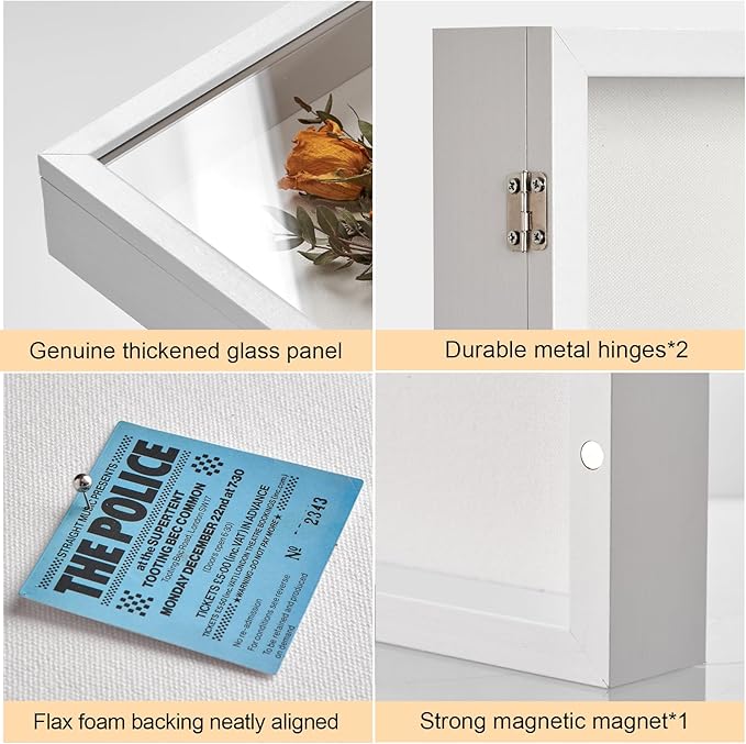 5x5 Deep Shadow Box Picture Frame Display Case with Linen Back ,Real Glass Small Mini White Shadow Memory Box Frame 5x5 for Insect Display Pet Photo Memorial Flower Art Craft Wall Decor Gift