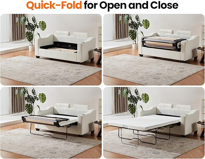 Pull Out Sofa Bed, Full Size Sleeper Sofa, 2-in-1 Convertible Corduroy Couch with USB Charging, Memory Form Couch for Living Room, Apartment and Small Space (Beige, Chenille - Full Size)