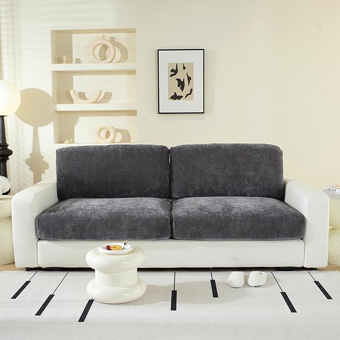 Couch Cushion Covers for L Shaped Sectional Sofa – Softer Chenille Sofa Covers Washable, Non-Slip Stretch Couch Covers & Individual Seat Cushion Slipcovers (2 Piece, Dark Grey)