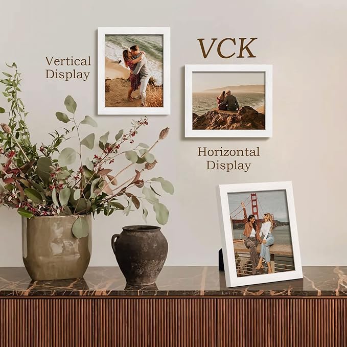 VCK 8x10 Picture Frames Set of 3, White Solid Wood Picture Frame, Textured Exclusive Wall Gallery Frame