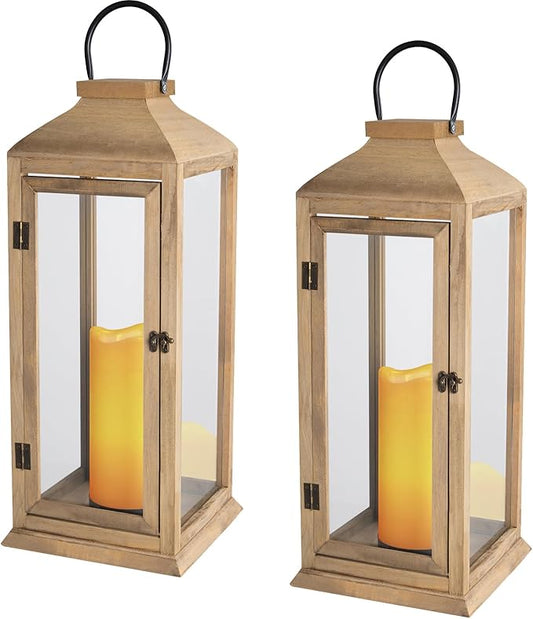 Bdor 2 Pack Lanterns Decorative - IP65 Waterproof Lanterns Decorative with Flameless Pillar Candles, Decorative Lanterns for Home Decor, Indoor Outdoor, Front Porch, Garden, Farmhouse Weddings Style