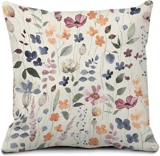 Decorative Throw Pillow Covers 18x18 Inch, Cute Home Decor for Living Room Outdoor Funny Pillowcase Polyester Cushion Case Cute Flowers