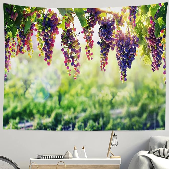BULOR Vineyard Tapestry Grapes Clusters Wine Rustic Vintage Tapestry Wall Hangings Tapestry for Kids Bedroom Living Room Dorm Man Cave Background(80x60 Inch)