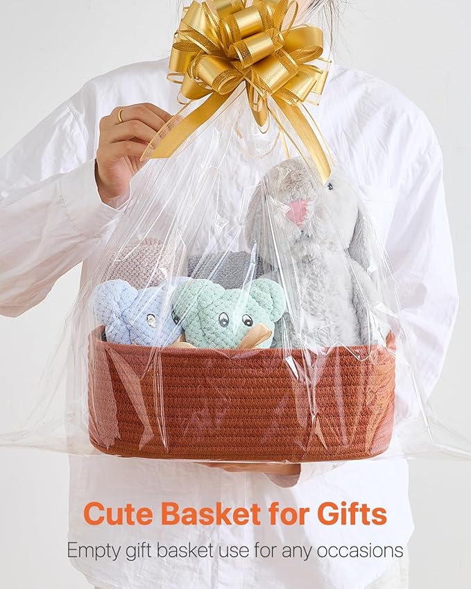 KALLAX Small Woven Basket, 12 x 8 x 4.5 Inches, Storage Basket for Organizing, Cute Small Rope Shelf Closet Cube Storage Bins Baskets for Shelves, Dog Toy Gift Baskets Empty, 3 Pack Rust Red