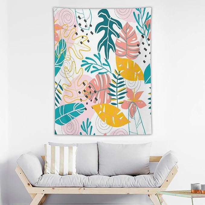 ICMOLYYENLO Tropical Green Leaves Tapestry, Exotic Leaves Beautiful Bedroom Wall Hanging, Floral Poster Blanket for Bedroom Living Room Dormitory Apartment 60x80 Inch