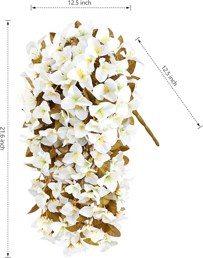 Bougainvillea Artificial Flowers Plants for Outdoors Outside Fall Autumn Decoration, 2 pcs Faux Silk Long Trailing Vines UV Resistant Look Real White Fake Flowers for Front Door Porch Planter Urn Yard