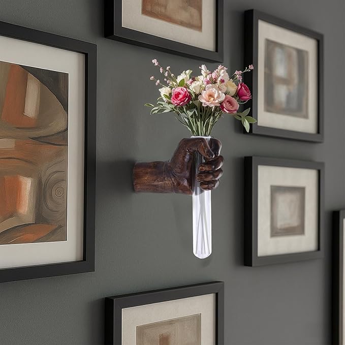 Vintage Wall Sculptures, Hand Vases Home Decor, Wall Mount Art Sculpture, Unique Wall Art Statue, Funky Flower Vase Decorations, Modern Eclectic Hanging Decor,Glass Test Tube Vase