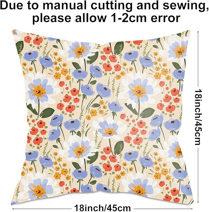 2 Pack Retro Cute Wildflowers Decor Throw Pillow Covers, 18x18 Pillow Cover, Decorative Couch Pillow Covers Flower Decor Pillowcase for Sofa Cushion Sofa Home Bedroom Bed Office Car Seat Living Room