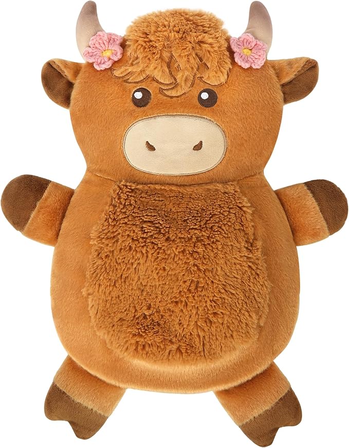 Microwave Heating Pad for Pain Relief, 16" x 12" Microwavable Heating Pads for Cramps, Back Pain, Neck Shoulder, Muscles, Knee, Joints, Natural Heat Pack Moist Heat, Highland Cow with Headdress Flower