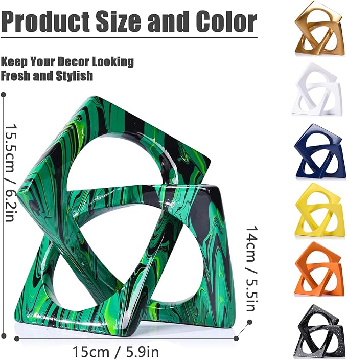 XMGZQ Emerald Green Knot Statue for Coffee Table Centerpiece Decor,Modern Abstract Art Geometric Sculpture and Figurines, Home Decor Accent,Cube Knick Knacks for Shelves,Bookshelf,Entryway,Floating