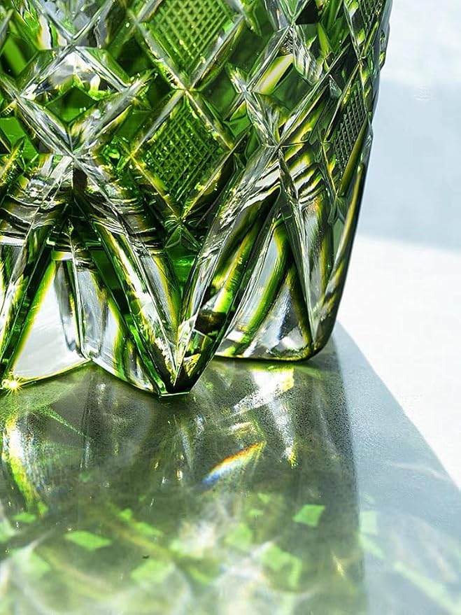 JEKE Edo style Hand Carved Drinking Glass Crystal Whisky Glass 340ml Tumbler For Whiskey Cocktail-Vodka-Beer Drinkingware Glasses In Gift Carton (Green)