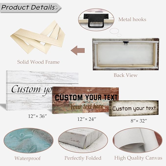 LZIMU Personalized Quotes Sign Wall Decor Custom Canvas Sign with Your Text Customized Gift for Rustic Kitchen Farmhouse Decor Framed (8"x32")