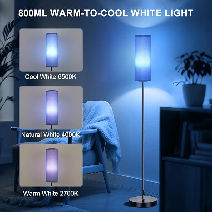 FRIDEKO HOME Floor Lamps for Living Room Bedroom, Dimmable 3 Colors Temperature & Brightness, Tall Standing Lamps, Corner Lamp with Multicolor, 800LM, 9W RGB LED Bulb, Navy Blue Shade