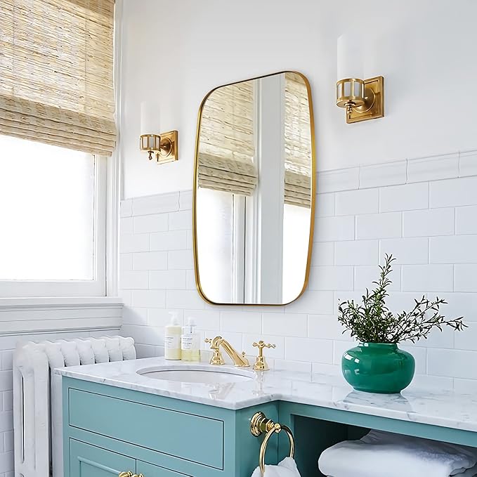 ANDY STAR Gold Oval Mirrors for Bathroom, Large 24x36’’ Brushed Gold Metal Framed Oblong Wall Mirror, Modern Brass Vanity Mirror in Stainless Steel Frame Wall Mount Horizontal or Vertical