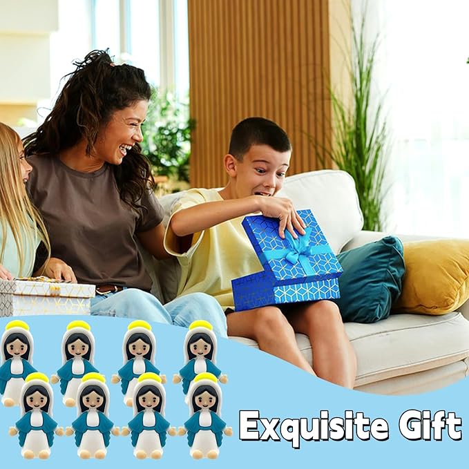 50 Pcs Mini Virgin Mary Figurines Bulk – 1.38" Little Mary Statues, Blue and White Holy Mother Figures for Religious Party Favors, VBS, Catholic Mini Gifts