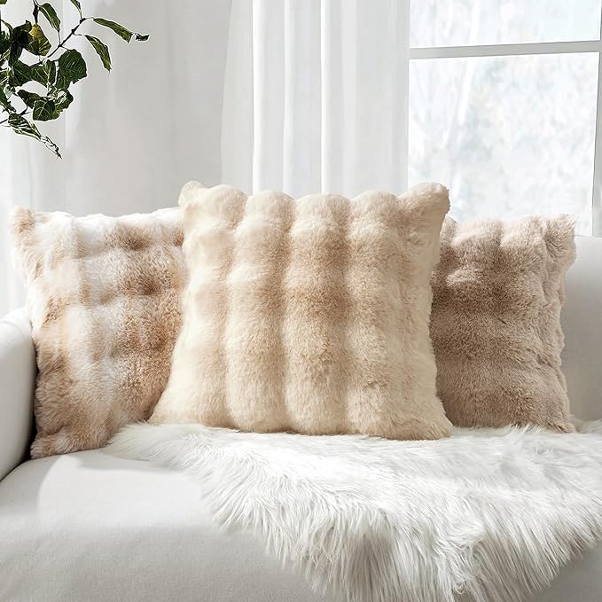 MIULEE Pack of 2 Decorative Pillow Covers Thick Soft Plush Faux Fur Lumbar Throw Pillows Luxury Home Decor for Couch Bedroom Living Room Sofa,12x20 Inch Beige