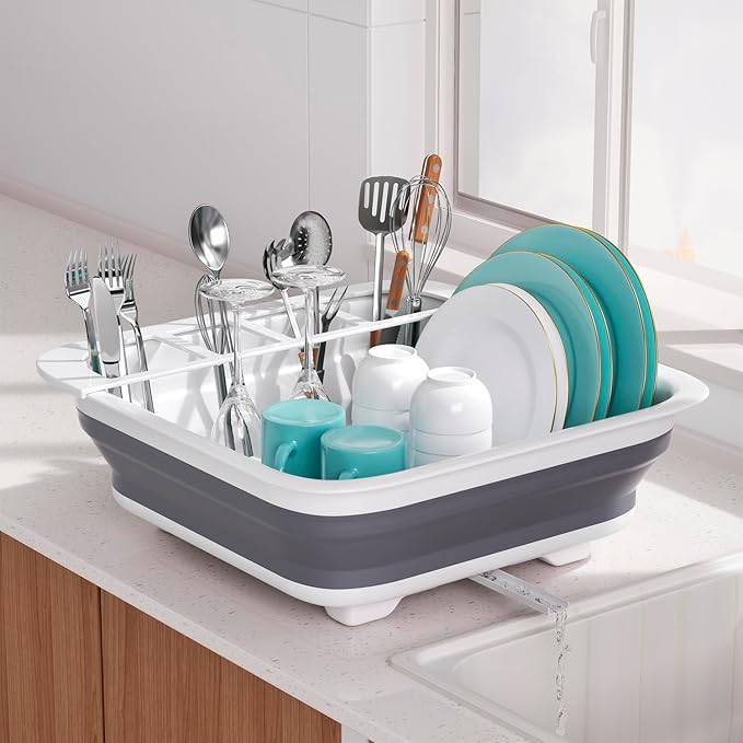 THANSTAR Collapsible Dish Drying Rack for RV Campers Portable Dinnerware Drainer Organizer for Kitchen Travel Trailer