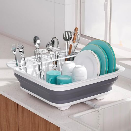 THANSTAR Collapsible Dish Drying Rack for RV Campers Portable Dinnerware Drainer Organizer for Kitchen Travel Trailer
