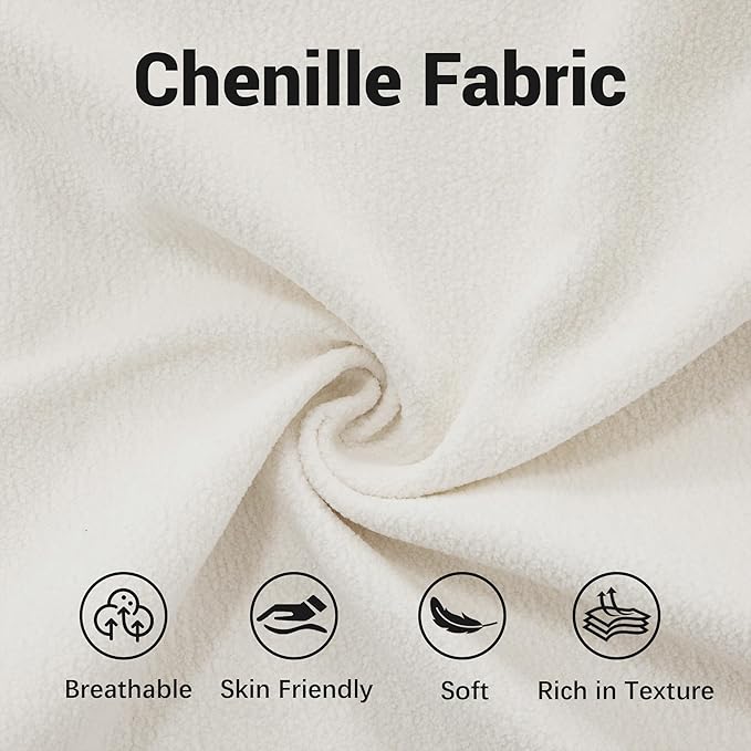 Modern L-Shaped Couch, 3-Seater Cloud Couch with Round Bolster Armrests, Oversized Loveseat Sectional Sofa, Chenille Fabric, White