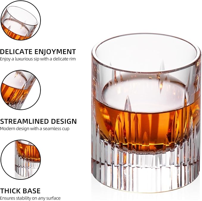 KAMMAK Crystal Whiskey Glasses Set of 2, Luxury 2.03oz Old Fashioned Glasses Stemless, Handcrafted Liquor Glasses, Hand Blown Scotch Cup for Women, Men Barware Gift for Cocktail, Bourbon