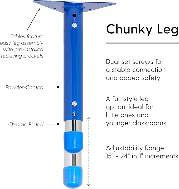 FDP Rectangle Activity School and Classroom Kids Table (30 x 72 inch), Chunky Toddler Leg, Adjustable Height 15-24 inches - Gray Top and Blue Edge