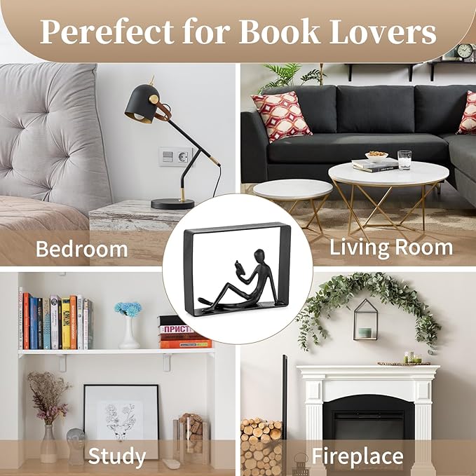 Sziqiqi Book Ends for Shelves Decorative: Cast Iron Bookends for Books Cute Statue Book Ends on Bookshelf Human Sculpture Decoration - Geometric Bookend Unique Gift for Shelves Room Office Decorative