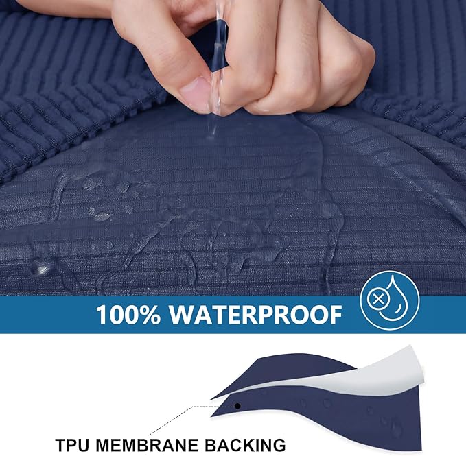 hyha Waterproof Sectional Couch Covers, Non Slip Sofa Couch Cushion Covers L Shape, Thick Stretch Jacquard Fabric, Washable Sofa Slipcovers with Elastic Bottom (1 Piece for Chaise, Navy)