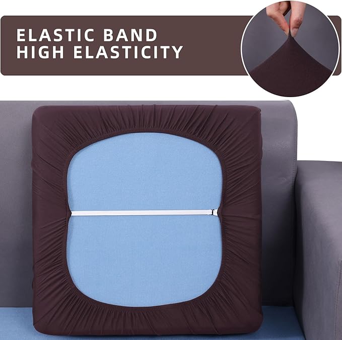 hyha Waterproof Couch Cushion Covers, Stretch Sofa Couch Seat Slipcover for Dog Washable, Non-Slip Waterproof Outdoor Cushion Covers for Patio Furniture Replacement (1 Piece for Medium, Chocolate)