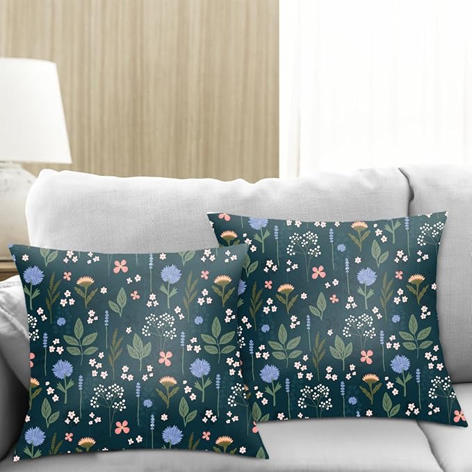 2 Pack Retro Forest Wildflower Throw Pillow Covers, 18x18 Pillow Cover, Decorative Couch Pillow Covers Flower Decor Pillowcase for Sofa Cushion Sofa Home Bedroom Bed Office Car Seat Living Room