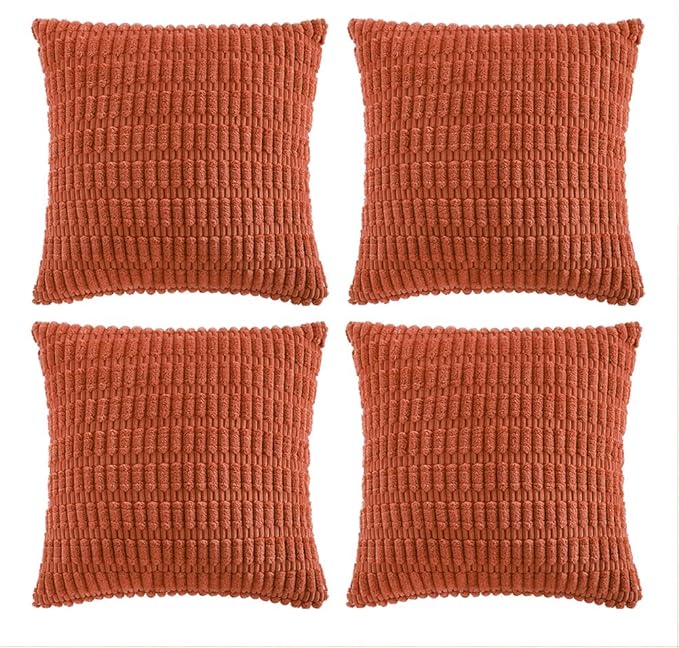 Fancy Homi 4 Packs Boho Burnt Orange Fall Decorative Throw Pillow Covers 14x14 Inch for Couch Bed Sofa, Rustic Modern Farmhouse Home Decor, Soft Plush Corduroy Cute Square Cushion Case 35x35 cm